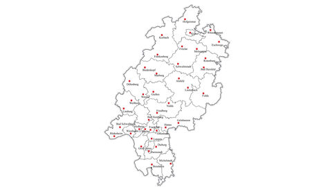 Hessenkarte mit allen Finanzämtern
