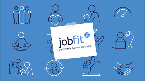jobfit-Logo mit verschiedenen Key-Visuals