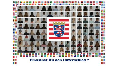 Viele Bilder mit Hinterköpfen, darunter der Schriftzug "Erkennst Du den Unterschied?" 