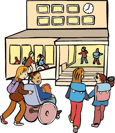 Kinder mit und ohne Einschränkung gehen gemeinsam in eine Schule.